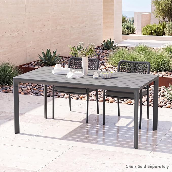 Modern Shade Cavo 67" All-Aluminum Outdoor Patio Dining Table, Minimalist Aluminum Patio Table with Elegant Easy-Clean Surface, Weather-Resistant Outdoor Dining Table for Garden, Indoor, Gray