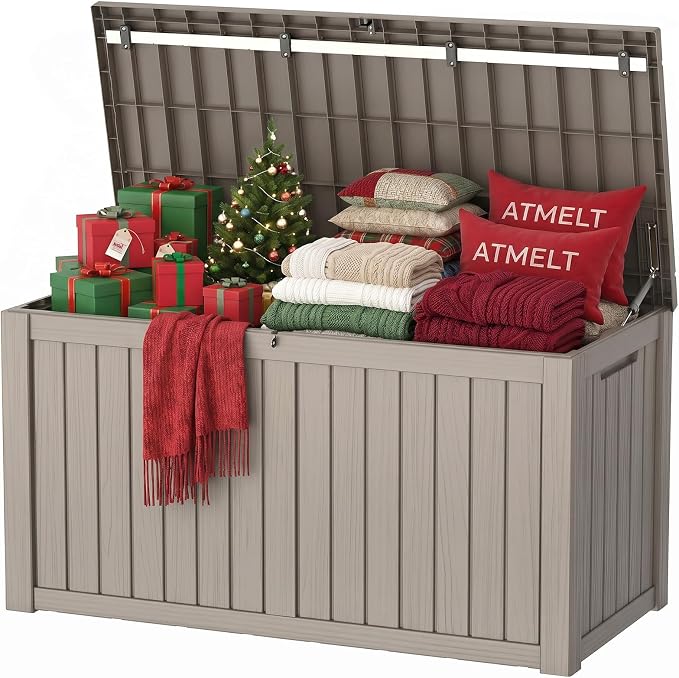 200 Gallon Outdoor Storage Box, Large Resin Deck Box, Waterproof Lockable Storage Container Bins Reinforced Stabilityfor Patio, Garden and Poolside, Grey