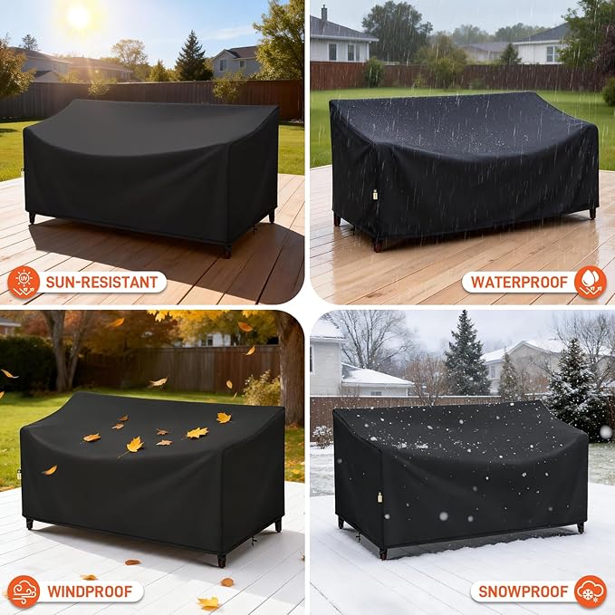 Arcedo Patio Sofa Cover Waterproof, Outdoor 2-Seater Loveseat Chair Couch Covers for Outdoor Furniture, 58" W x 34" D x 31" H, Black