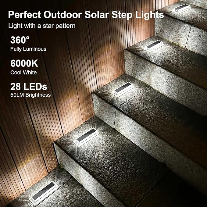 Lacasa Solar Deck Lights, Solar Light Outdoor Waterproof IP68, 8 Pack Solar Powered Pathway Yard Driveway Step Landscape Lights, LED Lighting 50LM for Garden Path Walkway Stair Patio, Cool White 6000K