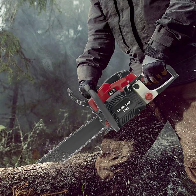 Chainsaw Gas Powered 58cc 20 Inch Chain Saw, 2 Stroke Handheld Cordless Petrol Chainsaws With Fuel Tank, Heavy Duty Gasoline Chainsaw For Wood Trees Cutting Garden Farm Ranch Home (Black Red)