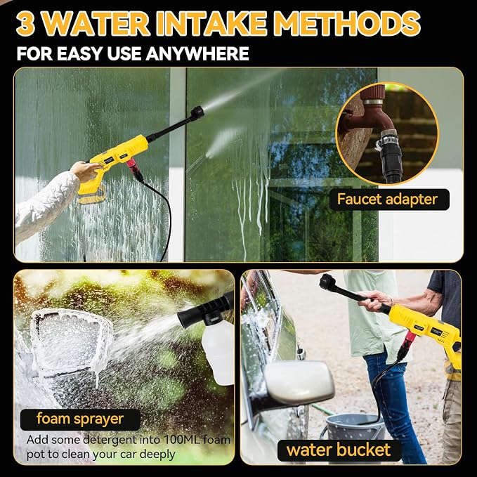 Cordless Washer Fit for DeWalt 20V Battery, 21000RPM 800PSI Portable Handheld Washer with 6-in-1 Nozzle & Foam Pot & Water Hose, for Car Floor Garden Wall Cleaning (No Battery)