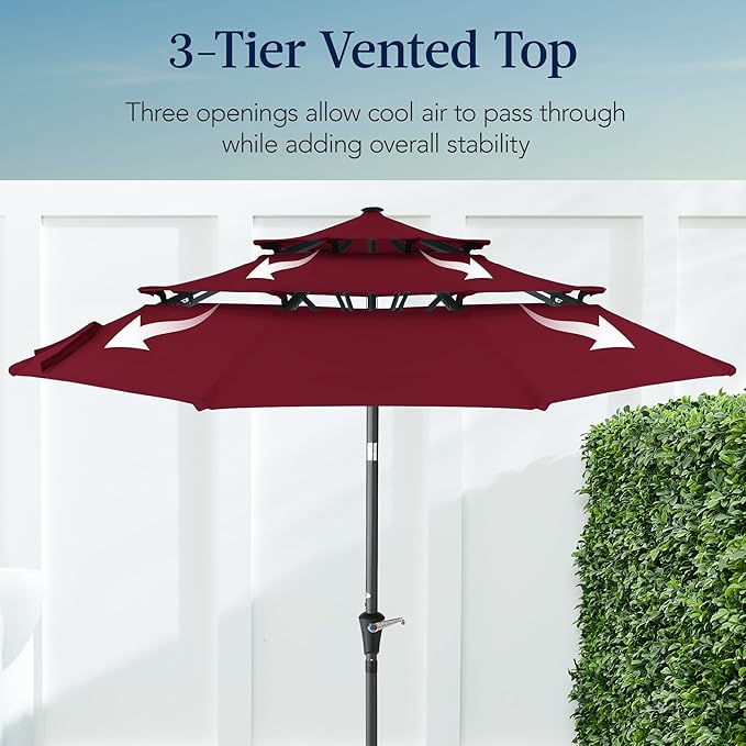 Best Choice Products 10ft 3-Tier Market Patio Umbrella, Outdoor Sun Shade with Tilt, Crank Lift, 8 Ribs for Backyard, Deck, Poolside