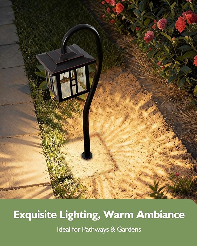 LITFIT Low Voltage Landscape Lighting 4-Pack, Aluminum 12V 3000K Electric Pathway Lights, Waterproof ORB Color Wired Path Lights with Connectors for Walkway Yard Garden, 50000H Integrated LED