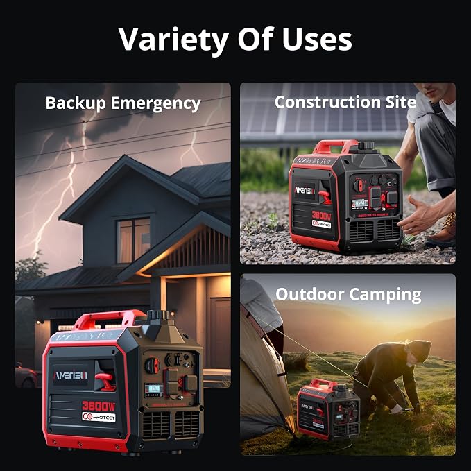 AMERISUN 3800W Portable Inverter Generator, Gas Powered with CO Sensor, Digital Display, Super Quiet and Lightweight Generator for Camping, Home Emergency Use, Tailgating, RV Ready, EPA Compliant