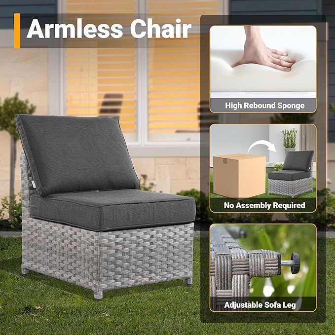 12 Pieces Outdoor Furniture Patio Sectional Sofa Couch Gray PE Wicker Conversation Sets with Ottomans Glass Coffee Table for Garden Poolside Backyard