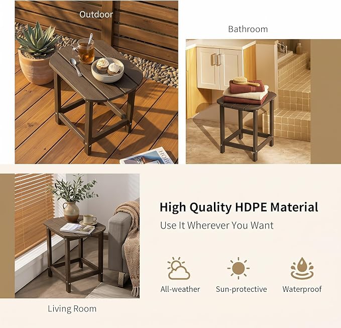 Tangkula Outdoor Side Table, Weather Resistant Adirondack Table, Outdoor Indoor Chairside End Tables, Waterproof HDPE, for Patio Poolside Porch Backyard, Easy Assembly, 19 x 14.5 x 18 Inch (1, Brown)