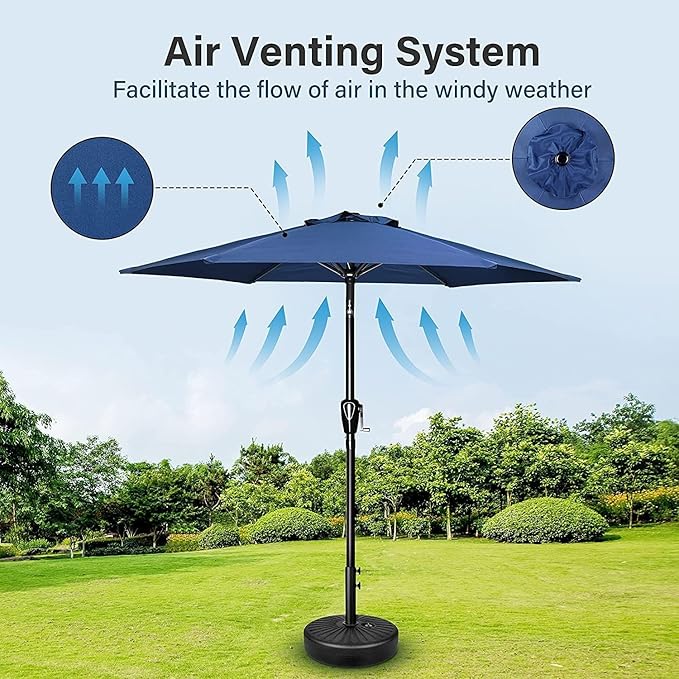 Simple Deluxe 9FT Outdoor Patio Umbrella Table Market Umbrella with Push Button Tilt and Crank, 8 Sturdy Ribs, UV Protection Waterproof for Garden, Lawn, Deck, Backyard, Pool, Blue