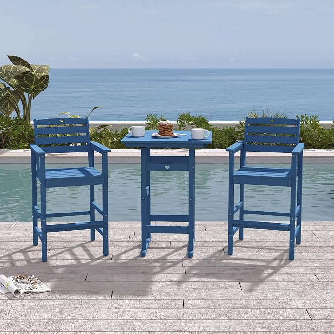 Patio Bar Table,Adirondack Chairs and Table 4 Pieces Set, Bar Height Chairs Set of 4, Outdoor Bar Stools Set,Weather-Resistant Outdoor Furniture for Deck, Balcony, Poolside Easy Assembly