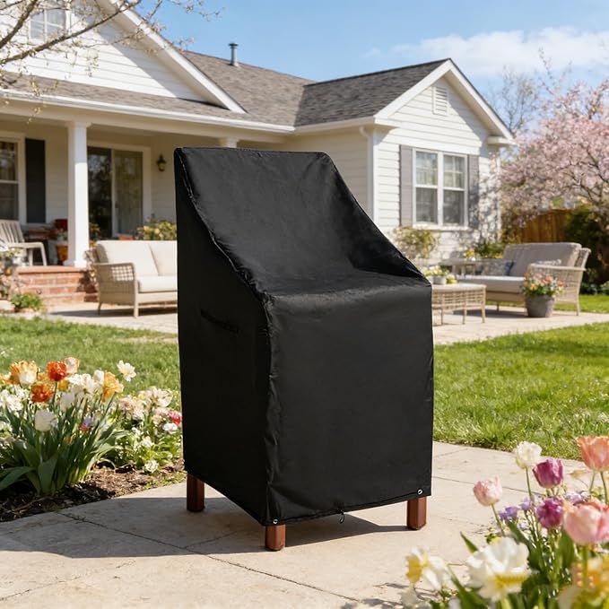 RosieLily Patio Chair Covers High Back Outdoor Bar Stool Covers (1 Pack-Black, 28.35"W x 36.22"D x 47.24"H)