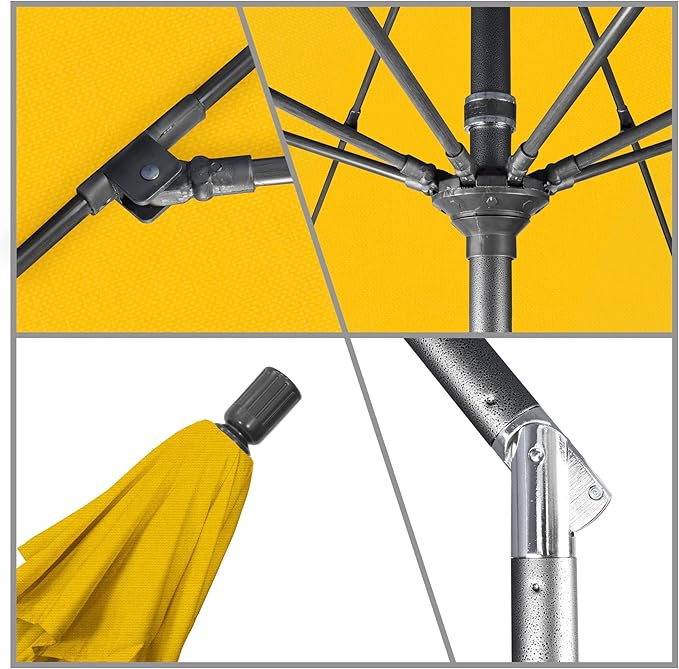 California Umbrella 11Ft Fiberglass Rib Patio Umbrella, Hand-Crank, Tilt-Collar, Gray Frame, Solution Dyed Lemon Fabric