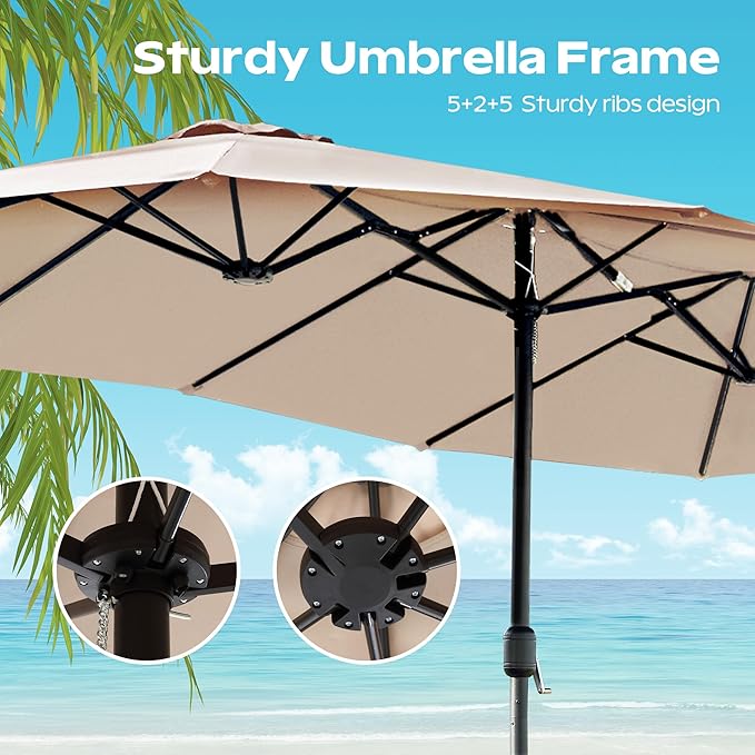 15ft Umbrella Outdoor Patio - Double-Sided Large Market Rectangle Umbrellas with Crank Handle for Patio Garden Yard Pool (No Base)
