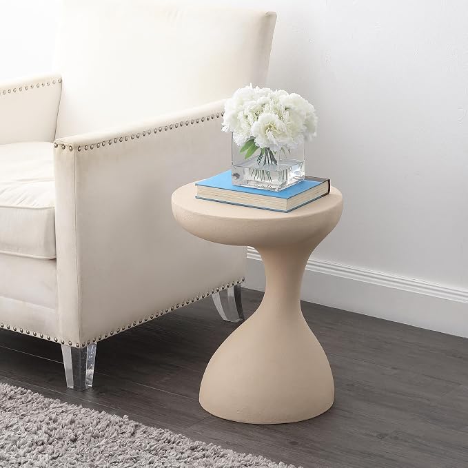 JONATHAN Y Boracay Modern Sculptural Indoor/Outdoor Side Table, 15" x 19.75" Weather-Resistant Pedestal Accent Table and Garden Stool for Patio, Deck or Living Room, Mocha TBL1110A