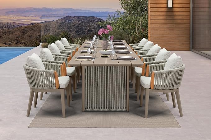 PURPLE LEAF 11 Pieces Outdoor Dining Set, Aluminum Outdoor Patio Table and Chairs Set with Olefin Cushions, All-Weather Patio Dining Set for Garden or Deck, Beige