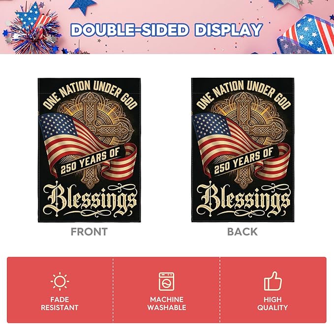 AVOIN colorlife Patriotic 250 Years of Blessings House Flag 28x40 Inch Double Sided Outside, American 250th Anniversary 1776-2026 USA Yard Outdoor Decoration
