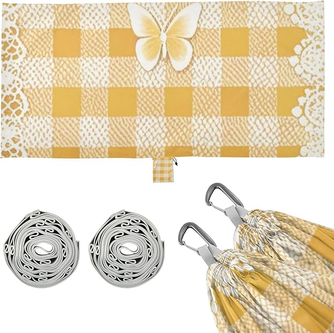 Lovely Yellow Lace Butterfly Plaid 330lb Capacity Camping Hammocks with Portabl Carry Bag Tree Hammock for Indoor Outdoor Patio Base para poner hamaca