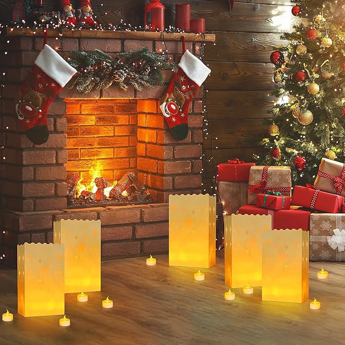 AceList 30 PCS Luminary Bags with 30 PCS Flameless Candles Flickering Tea Lights Candles Battery Operated LED Tea Lights for Wedding Party Valentine's Day, Christmas Decoration - Meteor