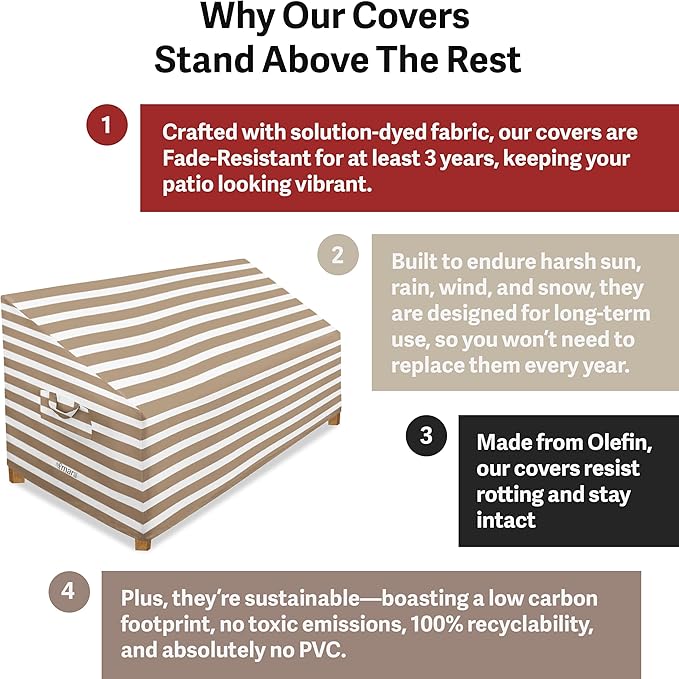 Elmara Outdoor Couch Covers – Waterproof, UV Fade-Resistant Outdoor Sofa Covers Made of Heavy Duty Olefin – Durable All Weather Design Keeps Your Couch or Loveseat Safe (Bronze Stripe)