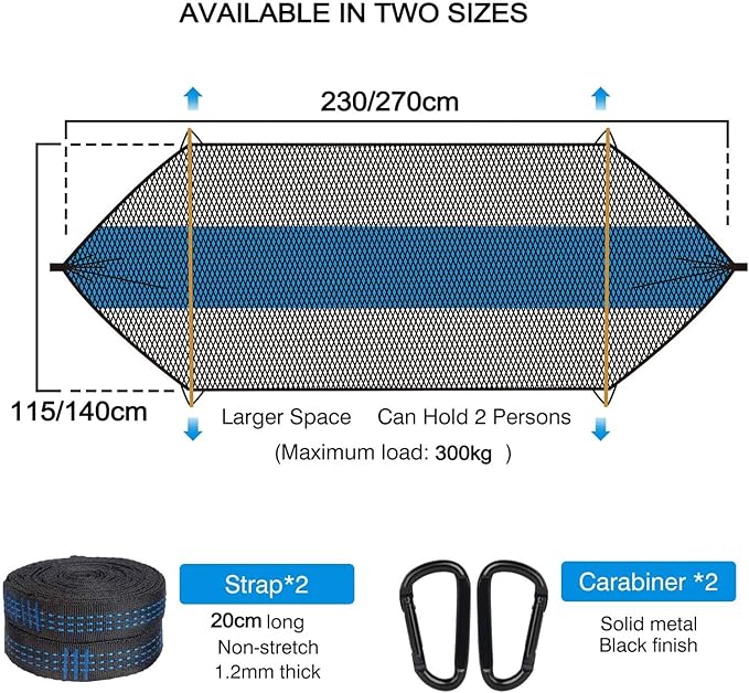 Camping Hammock with Net, Travel Portable Lightweight Hammock with Tree Straps and Carabiners, Pop Up Parachute Nylon Hammock, for Beach Patio Hiking (Color : LargeD, Size : 270x140cm)