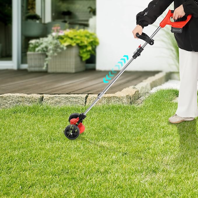 21V Electric Weed Trimmer with 2 Batteries, Cordless String Grass Cutter for Lawn Maintenance, Red, Adjustable Height, Lightweight for Homeowners