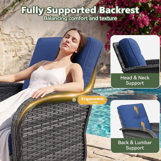 Aoxun 13 Piece Outdoor Patio Furniture Set with Coffee Table, Wicker Rattan Outdoor Furniture with High Back Swivel Rocker Chairs, Outdoor Conversation Set with Thick Cushion & Side Table, Navy Blue