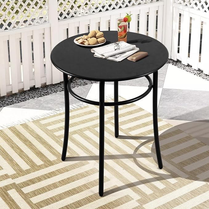27.5''H Round Outdoor Patio End Table Set of 2, Black Outdoor Side Tables for Patio Porch Pub, Metal Side Tables Living Room Cocktail Table