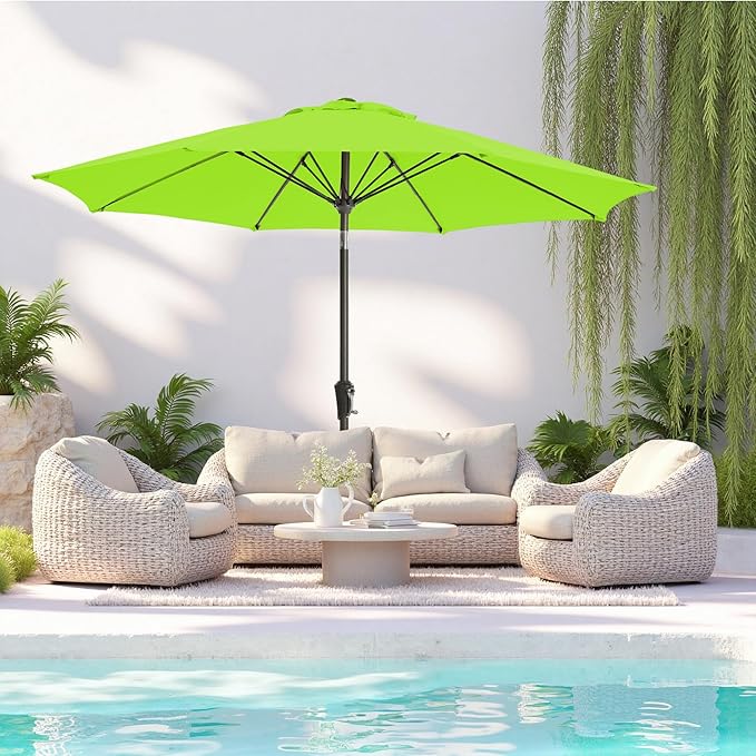 9FT Large Outdoor Patio Umbrella Pool Market Umbrella-UV Resistant, Easy Push Button Tilt and Crank, 8 Sturdy Ribs Heavy-Duty Table Umbrella for Deck, Backyard, Garden (Lime)