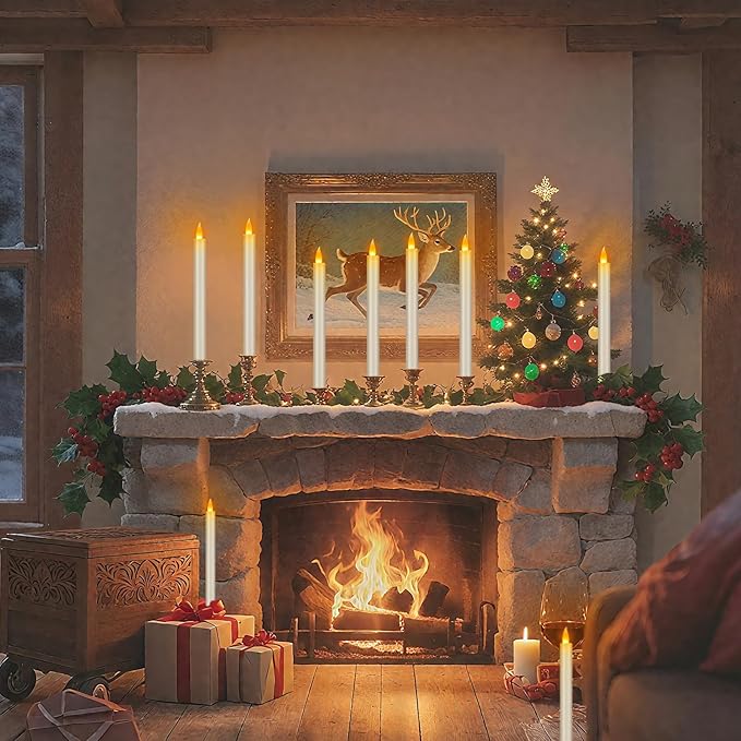wemarry Flameless Taper Candles 10" Dripless Battery Operated Candle with Remote Timer, 6 Pack Christmas Window Candles, 400+ Hours by 2 AA Batteries for Home Decor, Candlelight Dinner, Weddings