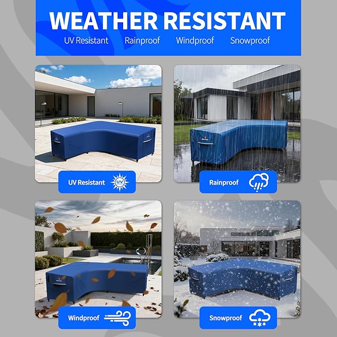Rosefray 600D Outdoor L-Shaped Sectional Cover,Heavy Duty Anti UV Patio Sectional Sofa Cover with Air Vent, Waterproof Furniture Covers for Deck, Lawn,Backyard Left Facing 85''x105'' Blue