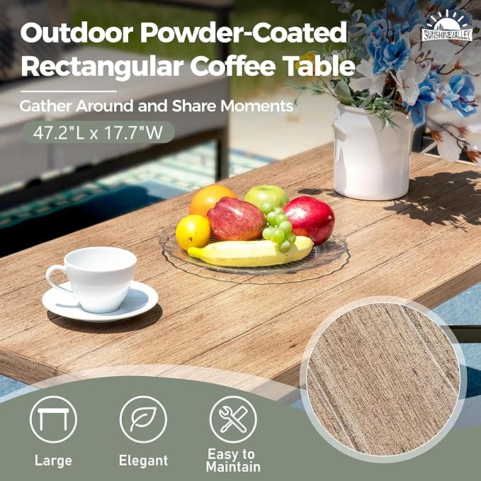 SUNSHINE VALLEY 4 Pieces Patio Furniture Set, High Back Rattan Outdoor Conversation Set with Thick Cushion and Coffee Table for Lawn Garden Backyard and Deck