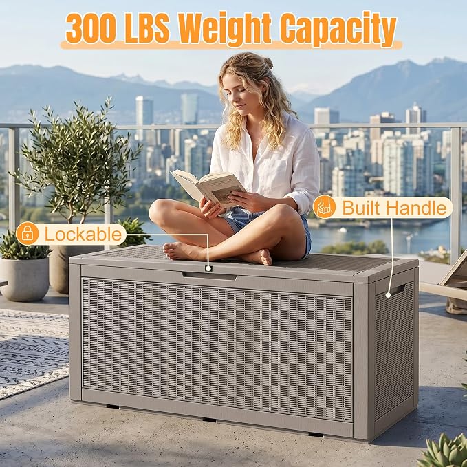Outdoor Storage Box-160 Gallon Resin Deck Box,Waterproof & UV Resistant Lockable Package Delivery Bin,Toy Cabinet for Indoor & Outdoor