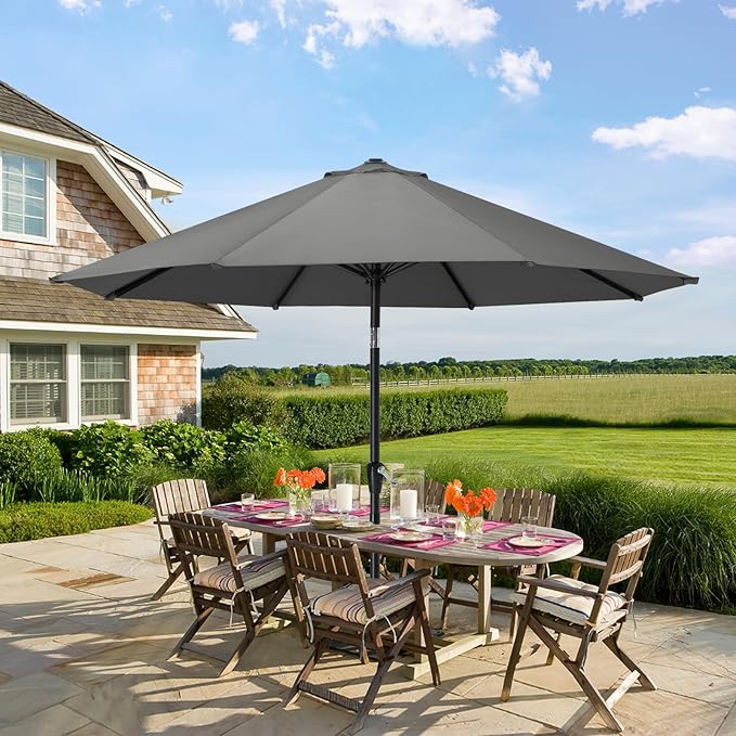 MASTERCANOPY 10FT Patio Umbrella with Push Button Tilt and Crank, Outdoor Market Umbrella with 8 Sturdy Ribs, UV Protection & Waterproof for Garden, Deck, Backyard, Pool (Dark Gray)