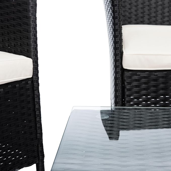 SAFAVIEH PAT7506A Collection Bandele Black and Beige 4-Piece Outdoor Living Patio Set