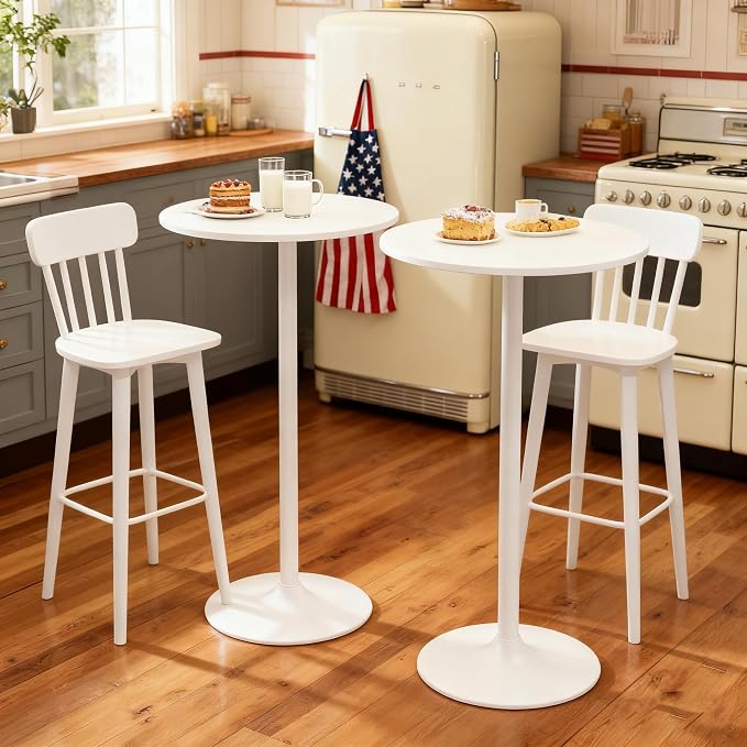 ERGOMASTER Two-in-one Adjustable Height Bar Tables, 24-inch Round Cocktail Table with Sturdy Metal Base, 40"/22" Two Convertible Height High Top Pub Table for Home Bar, Restaurant Bistro (4, White)
