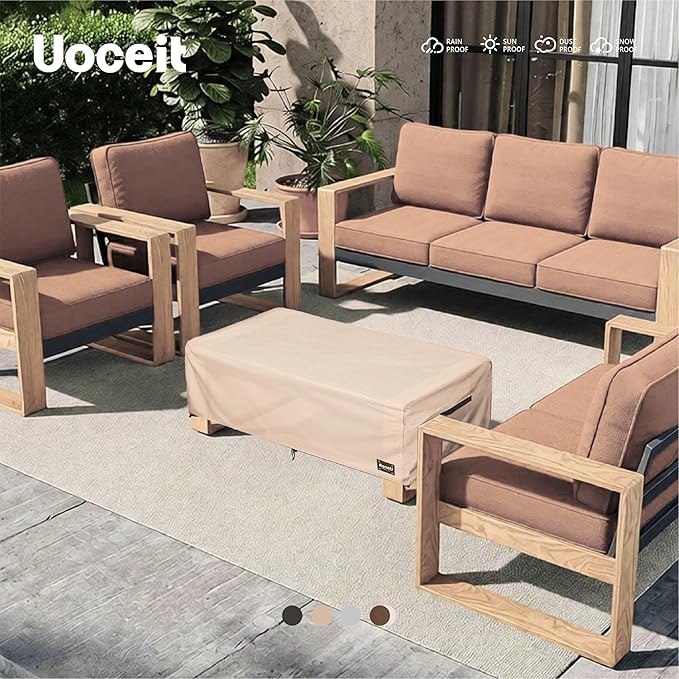 Patio Coffee Table Cover,48Wx28Dx16H Inches 100% Waterproof 600D Heavy Duty Outdoor Rectangular Side Table Cover,Light Brown Minimalist Style Outdoor Furniture Covers