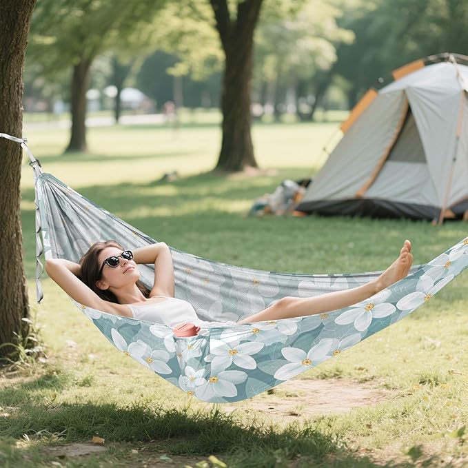 Camping Hammock Outdoor Hammocks for Outside White Flower Beach Trees Portable Lightweight with Pockets Tree Straps Indoor Small