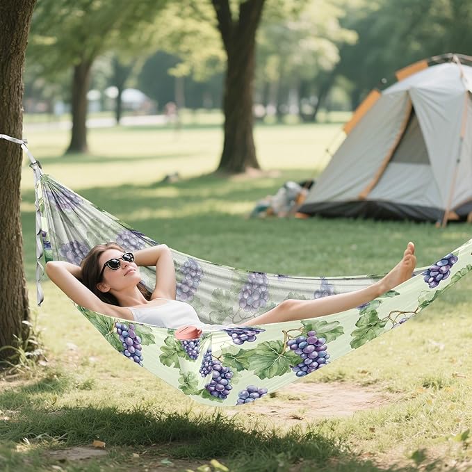 Camping Hammock Outdoor Hammocks for Outside Grape Green Leaves Beach Trees Portable Lightweight with Pockets Tree Straps Indoor Small