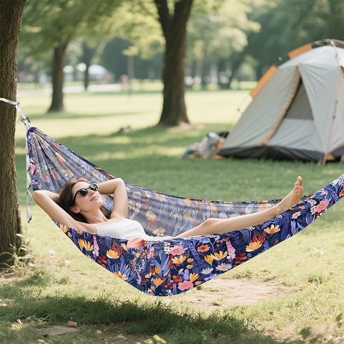Camping Hammock Outdoor Hammocks for Outside Floral Garden Beach Trees Portable Lightweight with Pockets Tree Straps Indoor