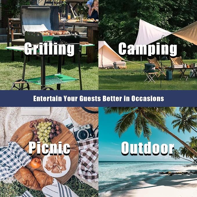 2-Tier Portable Folding Ice Cooler Table, White, with Storage Rack & Drain Hose, Ice Fill Chill Table for Drinks, Food, Camping, Beach, Backyard Parties, Weddings & Events