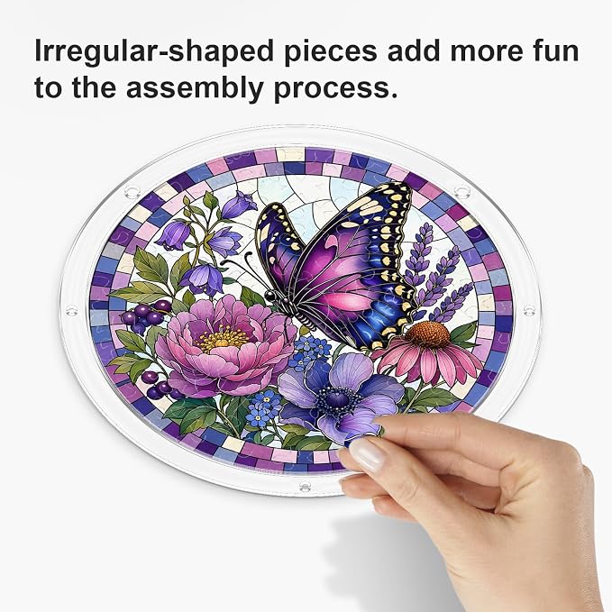 Acrylic Puzzle Suncatcher, Sun Catchers Puzzle for Window Hanging | 8.9 Inch Purple Butterfly DIY Suncatcher Puzzle for Adults, Ideal Gifts for Women, Men, Wife, Mom, Home & Garden Decor