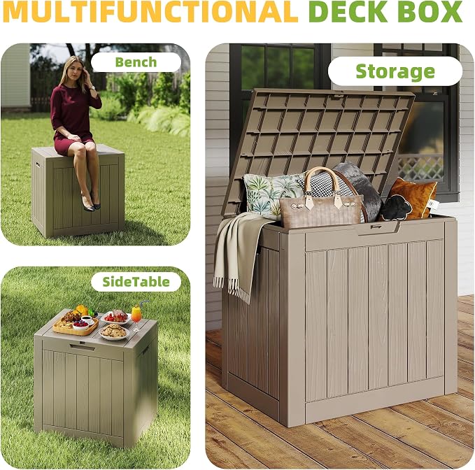 30 Gallon Waterproof Resin Deck Box, UV Resistant Outdoor Storage for Garden, Patio, Porch, Delivery, Gray