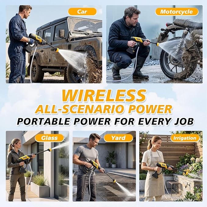 Cordless Portable Cleaning Tool – Compatible with DEWALT 20V Battery (Battery & Charger Not Included), Lightweight with 6-in-1 Nozzle & 16.4FT Hose, for Car, Driveway, Garden, Patio & Fence