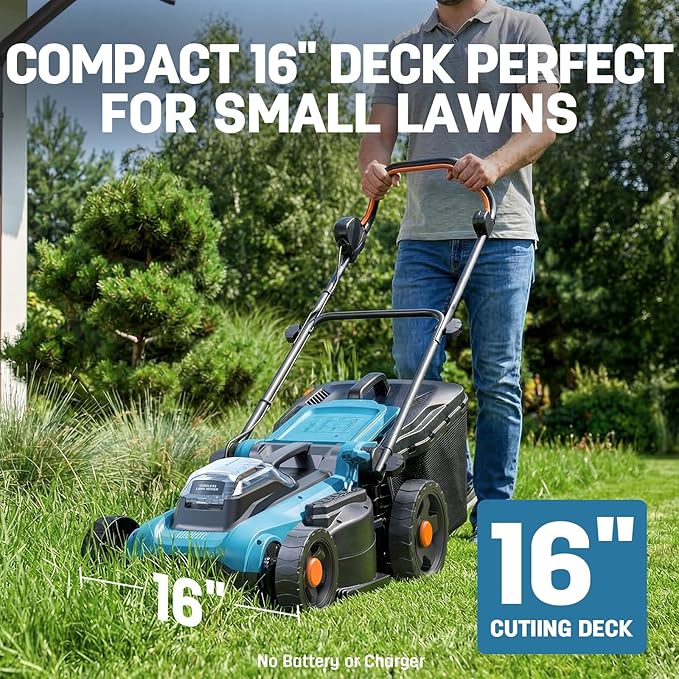 Cordless Electric Lawn Mower 16" Compatible with Makita 18V Battery, 2-in-1 Brushless Push Mower with 5-Position Height Adjustment, Lightweight for Small Yards (Tool Only)