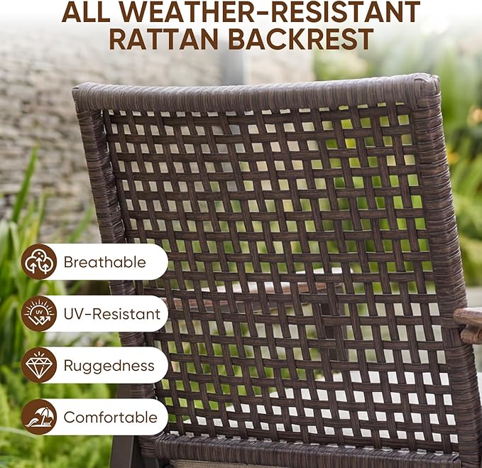NATURAL EXPRESSIONS Outdoor Dining Set,Patio Table and Chairs Set with 4 Rattan Wicker Swivel Chairs,5 Piece Patio Dining Set for 4,36.6" Woodgrain Table with 1.65" Umbrella Hole,Patio Sets for Yard