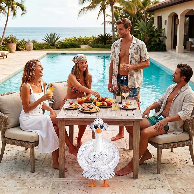 hoyuwak Bikini Goose Outfits Summer Hawaiian Porch Goose Outfits with Swimming Ring Sunglasses Hat for 23" Geese Yard Decor