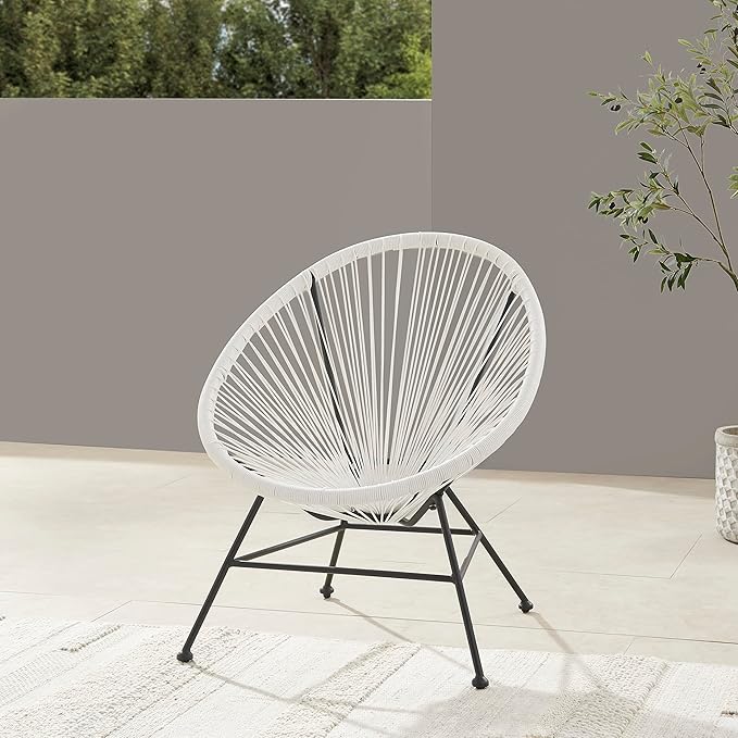 Linon Charleston White Woven Hammock Style Outdoor Chair with Black Metal Frame