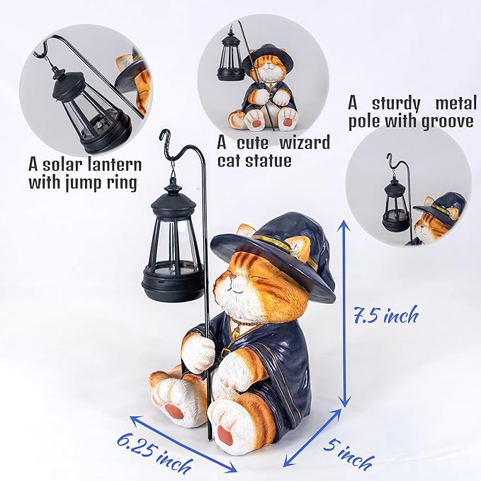 Decorative Solar Lights Garden Cat Statue Outdoor Figurine Light Themed Wizard Cat Lantern for Garden Decoration Outdoor Decor