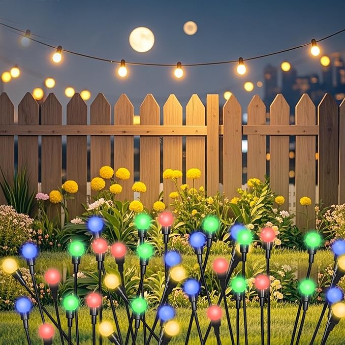 4 Packs Solar Firefly Lights, 32 LED Multicolor Solar Walkway Lights Outdoor, Waterproof Swaying Light Garden Decor with 2 Modes, Lawn Light for Front Yard Backyard Yard and Pathway
