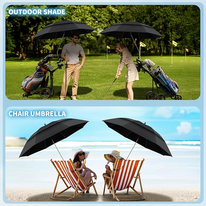 48.6" Double Canopy Beach Umbrella with Clamp, UPF50+ Beach Chair Umbrella with clip, 360°Adjustable Portable Outdoor Wheelchair, Patio, Golf Carts,Camping(Black)