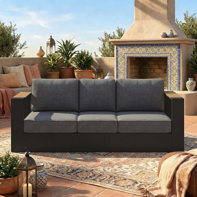LayinSun 1 Pieces Aluminum Patio Furniture Set, Oversized Outdoor Conversation Set 3 Seats with 6" Thick Cushions for Outside Porch, Balcony, Deck